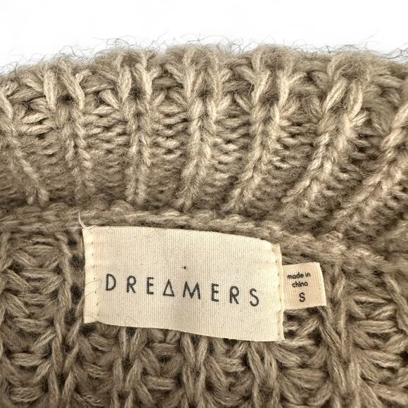 Dreamers Women's Open Knit Cowl Neck Sweater Size S Taupe Gray Pointelle Knit - Picture 5 of 9